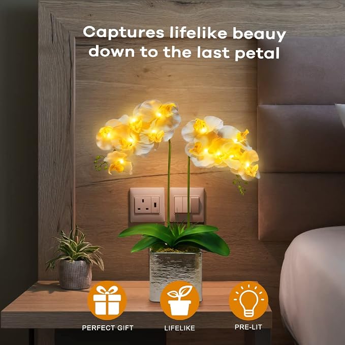 HOMESEASONS Orchid Lamp-LED Lighted Orchid Arrangements, Pre Lit Artificial - Image 2