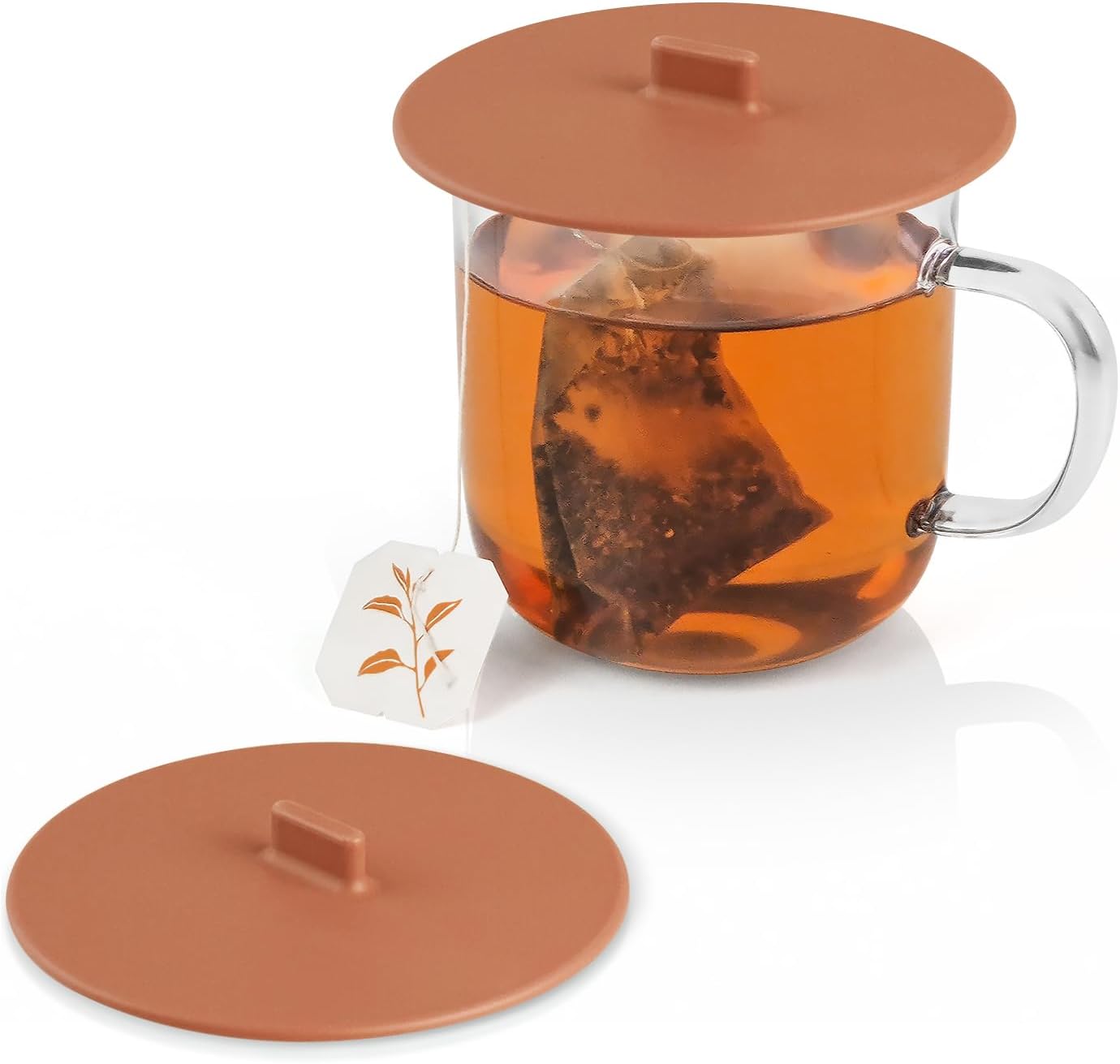 Carrotez Silicone Cup Covers for Drinks, 3.9 Inch Reusable Silicone Mug and Cup Lids for Steeping Coffee and Tea, Set of 2 - Cinnamon