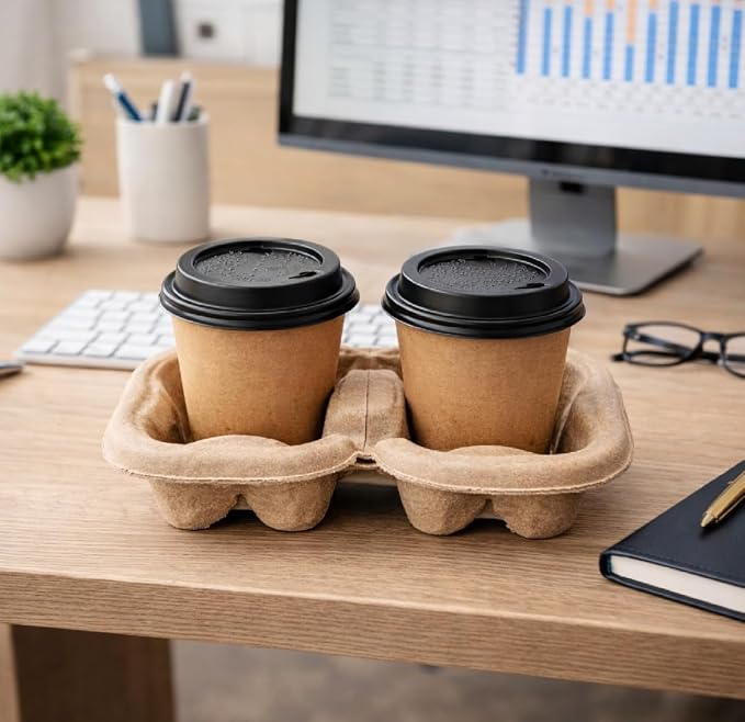 2 Cup Compostable Paper Pulp Cup Carrier, 30 Pack Heavy Duty Disposable Coffee - Image 6