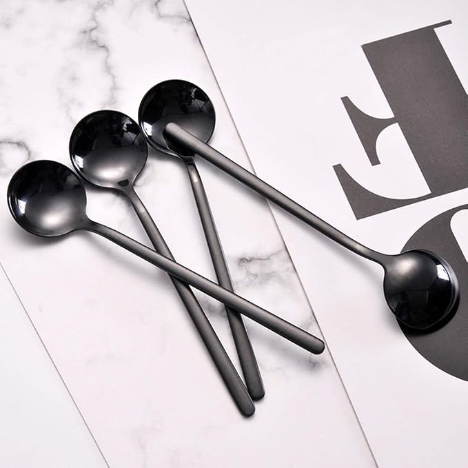 Set of 8 Mini Espresso Spoons 5.3-inch Matte Black Frosted Handle Stainless - Image 2