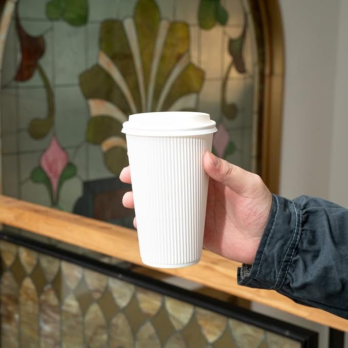 Restaurantware Ripple Wall Coffee Cups 25 Count 16 Ounce Insulated White Paper - Image 5