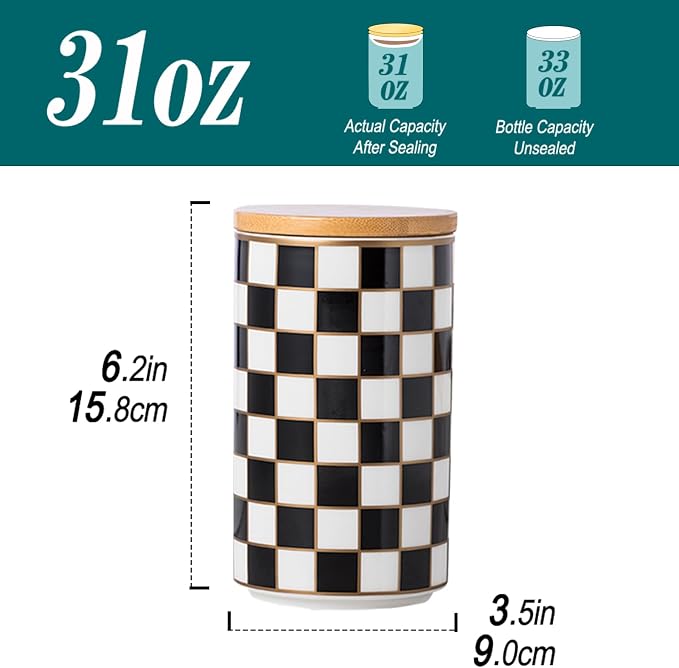 Kitchen Countertop Ceramic Checkered Canisters, Airtight Kitchen Canisters - Image 2