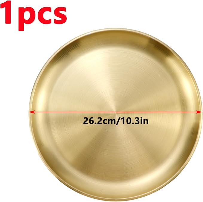 Antrader Round Gold Tray, Stainless Steel Tray - Image 2