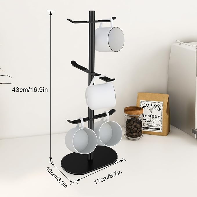 Cup Holder Tree with 6 Hooks, Metal Coffee Mug Rack Stand - Image 4