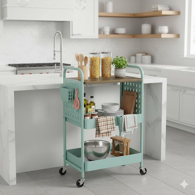 danpinera 3 Tier Rolling Cart, Metal Storage Cart - Image 5