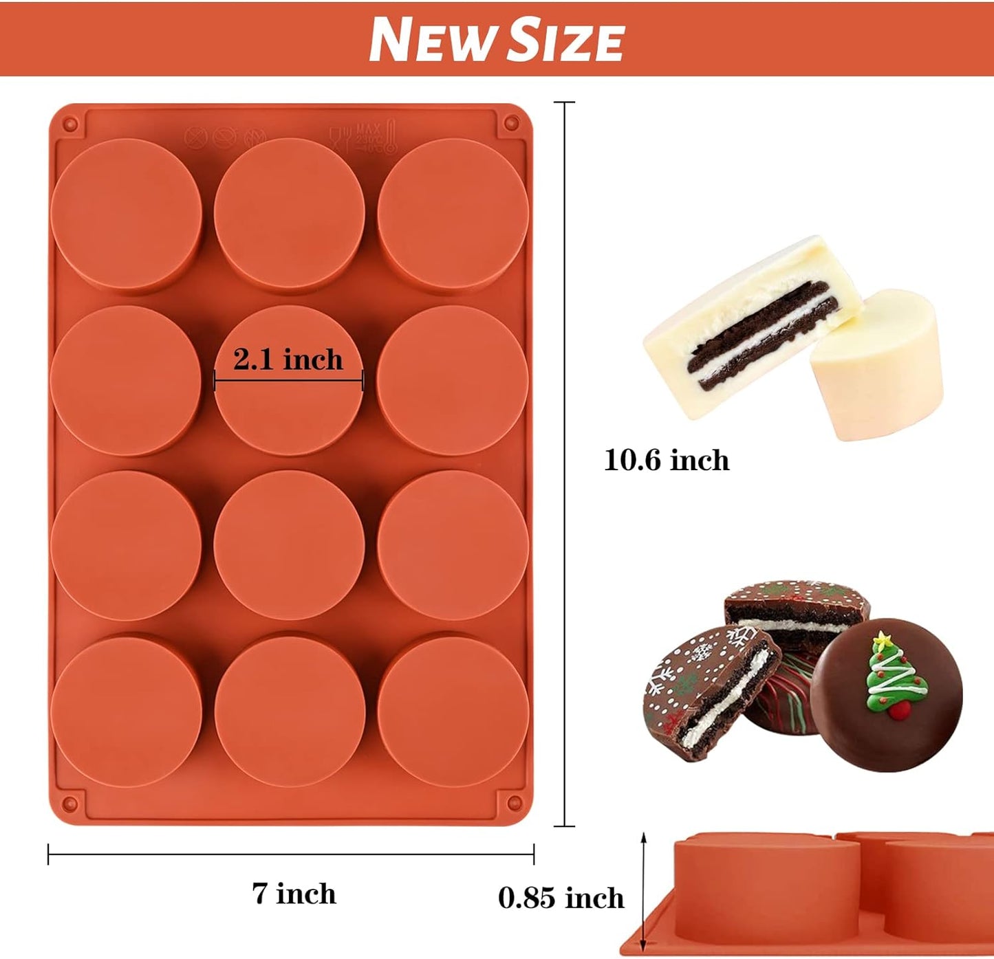 Round Chocolate Cookie Molds, 2PCS SAKOLLA Cylinder Silicone Mold for Chocolate Covered Oreos, Cake, Candy, Pudding, Mini Soap