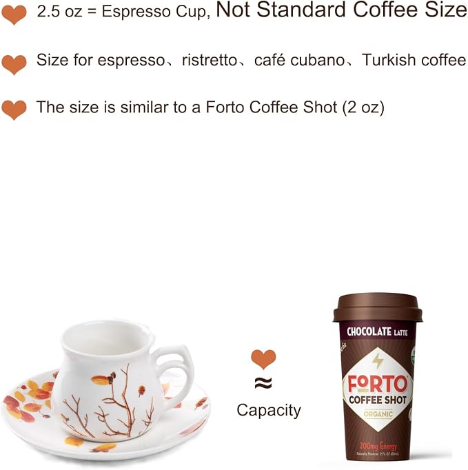 GuangYang 2.5 oz Espresso Cups and Saucers set of 6, Fall Design - Image 4