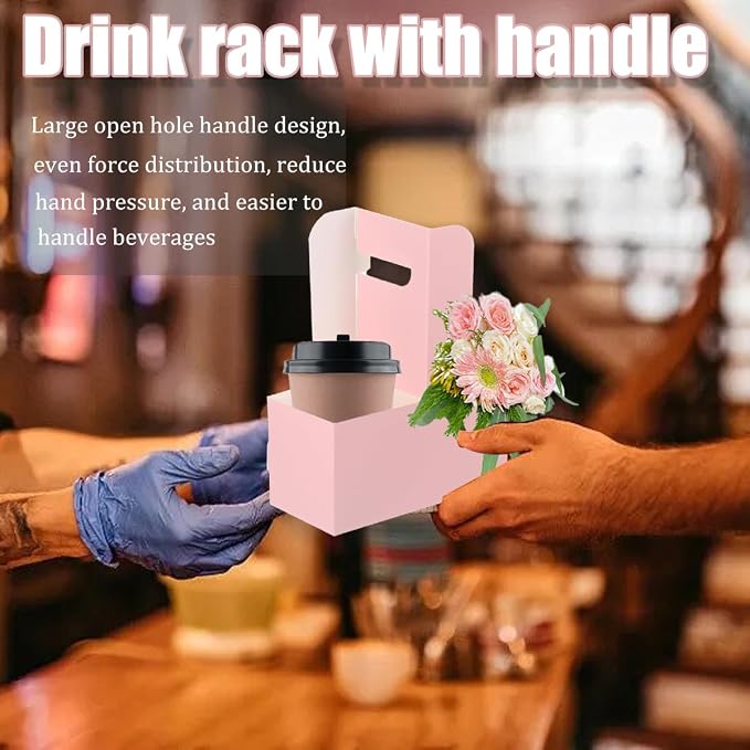 Cunguv Drink Carrier with Handle Cup Coffee Holder Sturdy Beverage Carriers Pink - Image 3