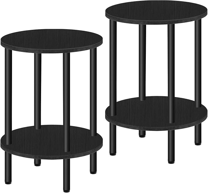 CHOEZON Side Table Set of 2, 2-Tier Round End Table, Small Nightstand by Choezon
