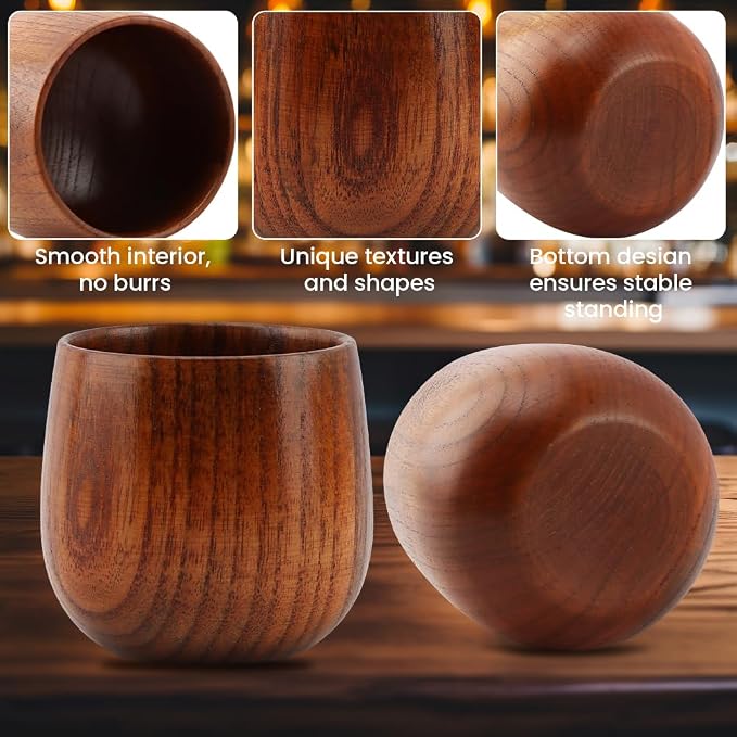 Wooden Whiskey Glasses, Bourbon Drinking Glass Natural Wooden Teacups Coffee - Image 3