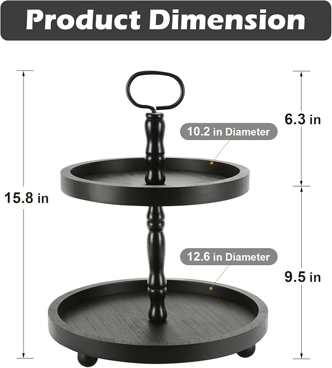 Wooden Two Tiered Tray Stand, Farmhouse Round 2 Tier Decorative Tray - Image 3