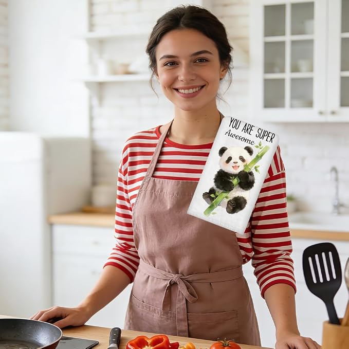 WADORN 4 Styles Funny Panda Kitchen Towels, Cute Panda Gifts - Image 5