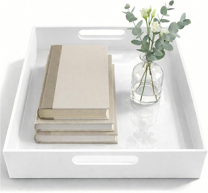 White Small Acrylic Serving Tray 16x12, Waterproof Modern Coffee Table Tray by Vale+Arbor