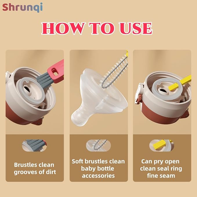 3 in 1 Bottle Cleaning Brush Set, Home Kitchen Crevice Cleaning Tools, Cute - Image 2