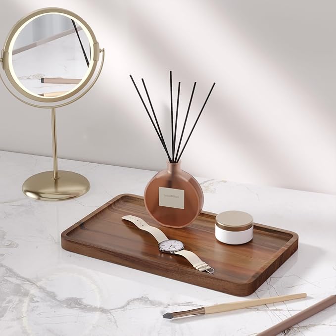 VERTORGAN 2 Pack Acacia Wood Serving Tray, 9.8x5.9 Inch Decorative Trays Platter - Image 2