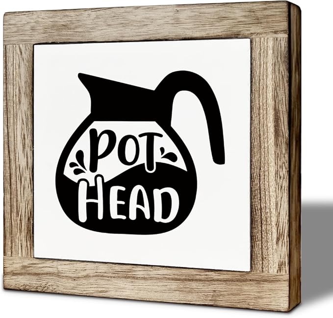 Coffee Bar Wooden Sign, Pot Head Decoration, Farmhouse Cafe Wood Sign, Square by Unknown