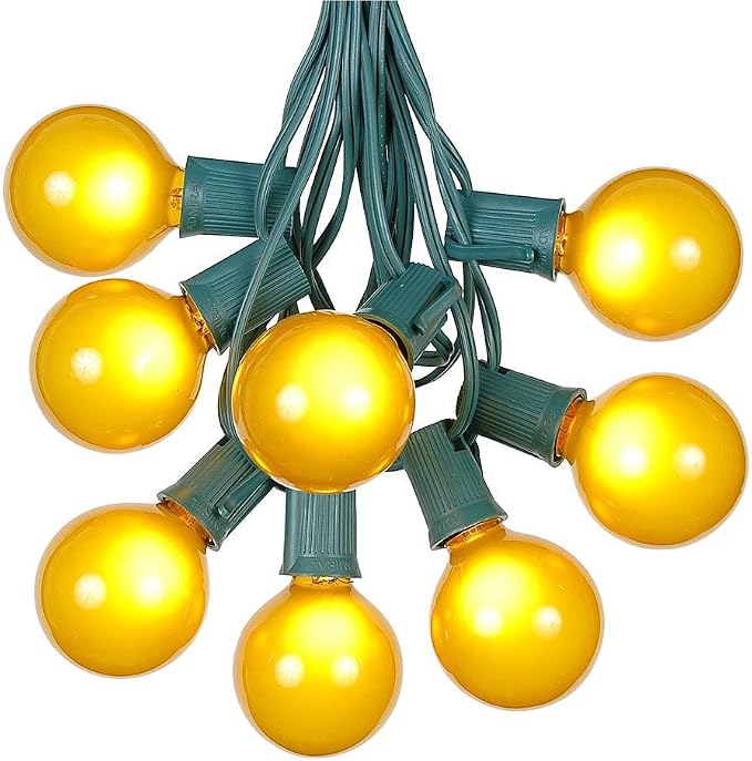 G50 Patio String Lights with 25 Yellow Globe Bulbs – Outdoor String Lights – by NoveltyLights-LightExperts