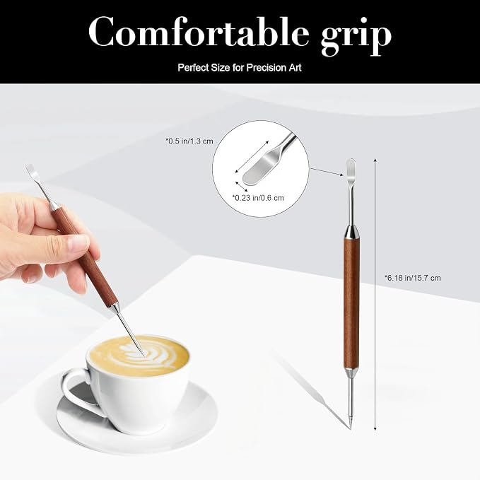 2-Pack Latte Art Pen Set, Stainless Steel Coffee Drawing Tool - Image 2