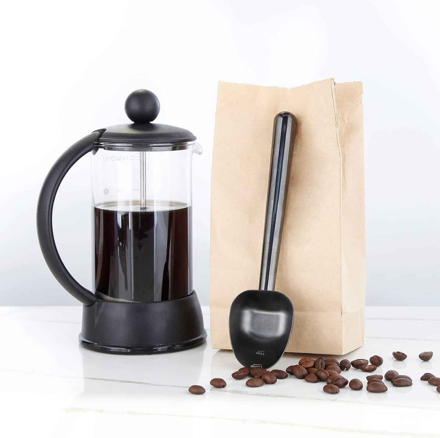 Easyworkz Stainless Steel Long Hollow Handle Coffee Scoop,7g Measuring Spoon for Ground Coffee and Loose Leaf Tea, Gunmetal Black
