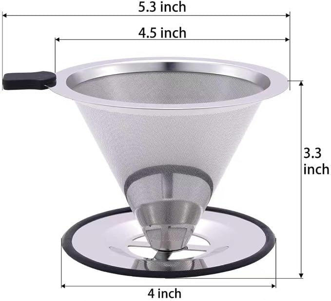 Pour Over Coffee Filter Dripper, Stainless Steel Metal Cone | Drip Coffee Filter - Image 2