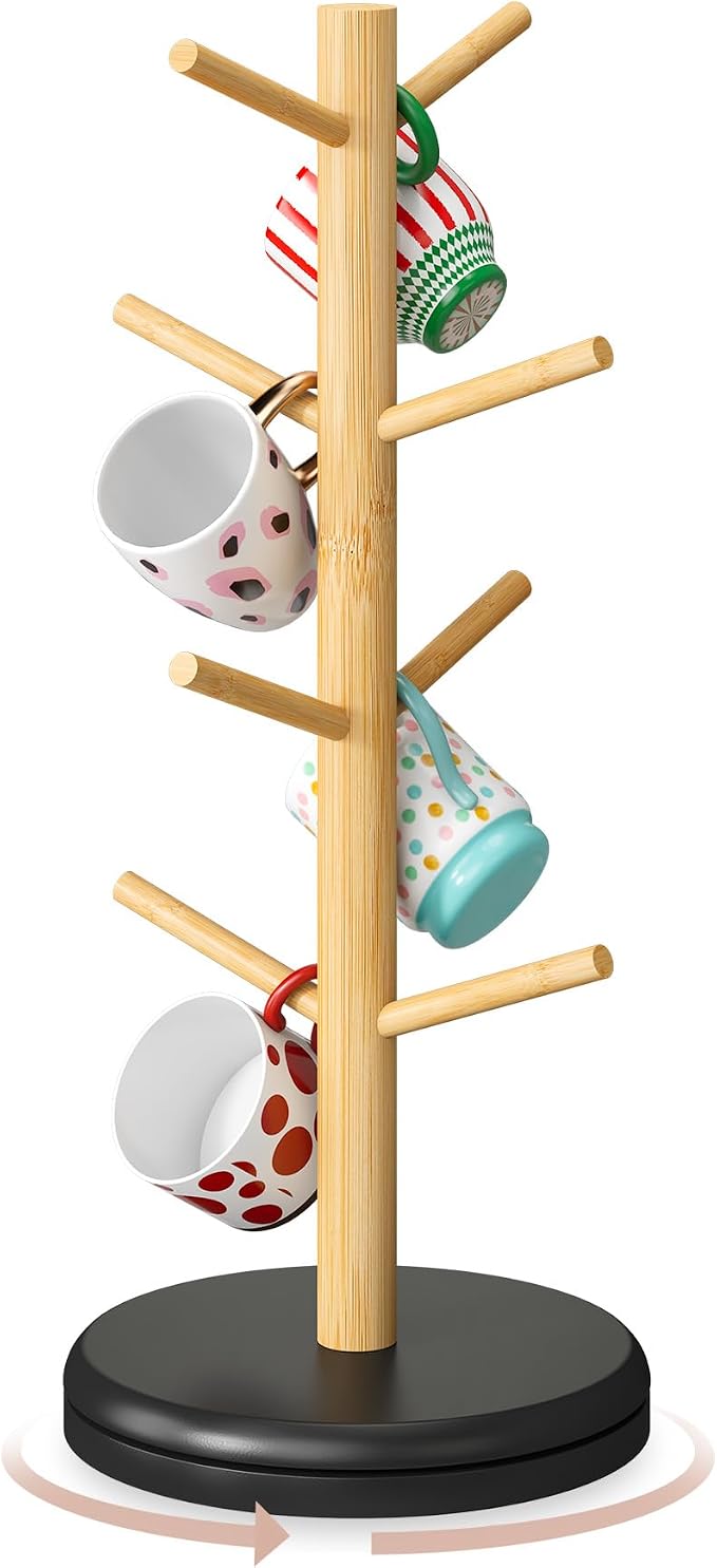 STDDRE Mug Holder Tree 360° Rotated Mug Tree Coffee Cup Holder Bamboo Rack by LifeTakesaDifferentTurn