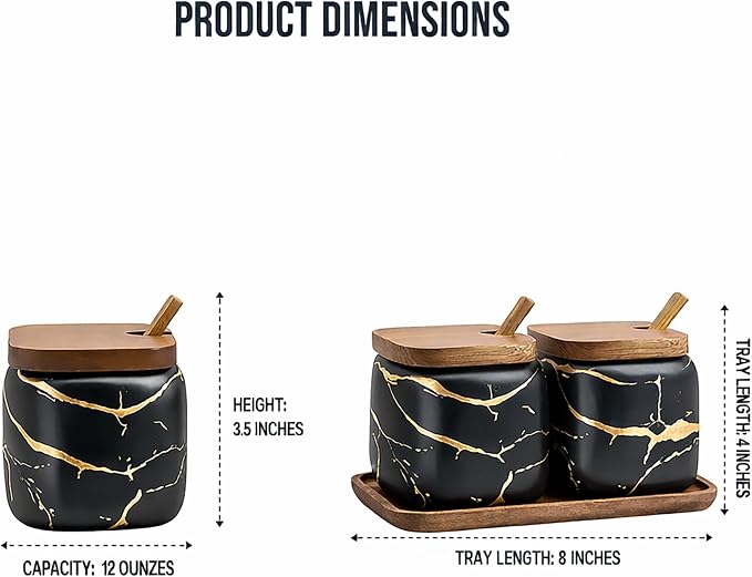 2 Sets of Marble Ceramic Sugar Bowl Ceramic Seasoning Jars - Image 6