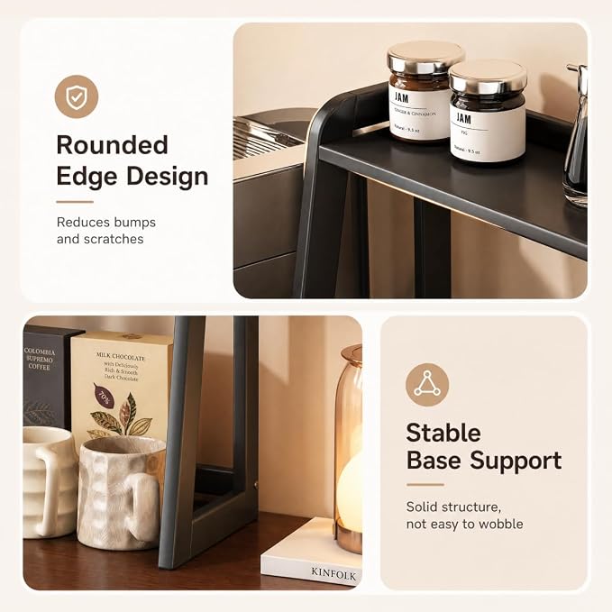 Natural Bamboo Coffee Station Organizer, 2-Tier Wooden Kitchen Counter Shelf - Image 6