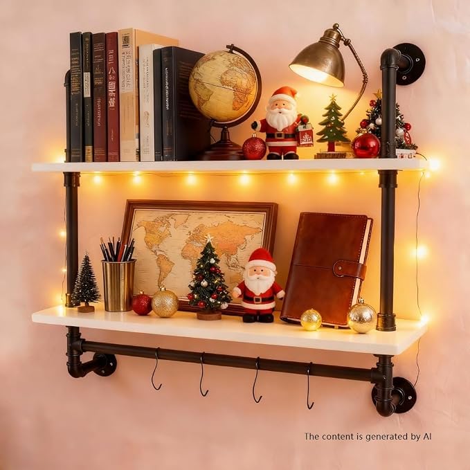 ROGMARS White Floating Wall Shelves Industrial Pipe Shelving 30 Inch Wood - Image 4