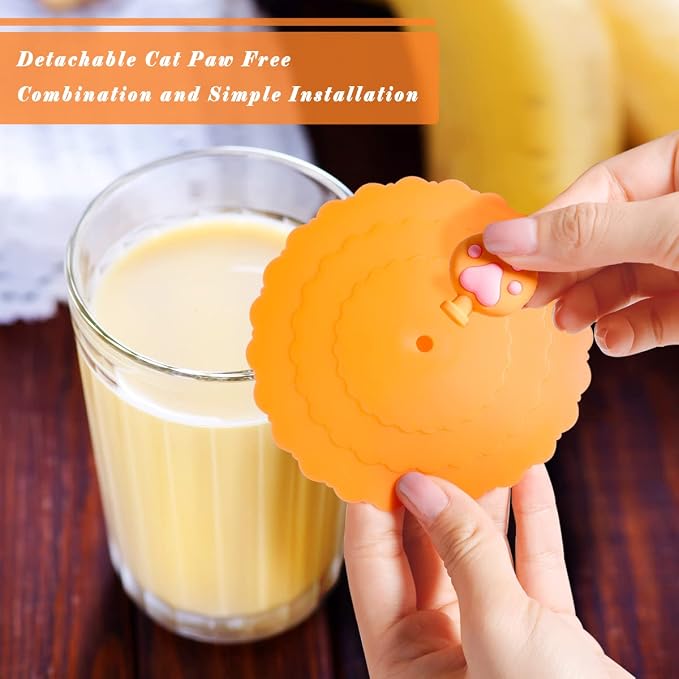 5 Pcs Silicone Cup Lids with Cat Paw Handle - Image 3