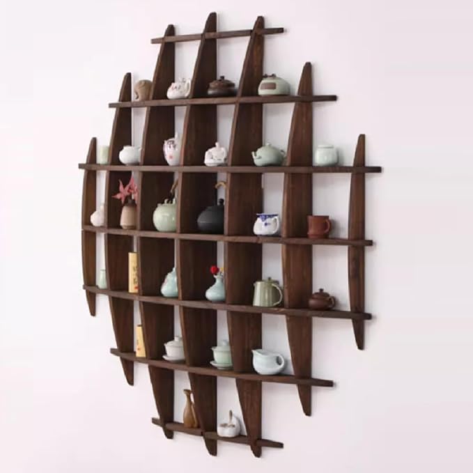 Solid Wood Chinese Tea Cup Holder, Wall Mounted Teapot Display Stand, Wall - Image 5