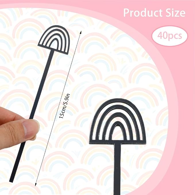 40 Pcs Black Rainbow-shaped Stirrer, Plastic Swizzle Sticks, Cocktail Drink - Image 2