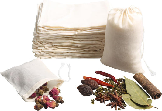 Eketirry Spice Bags, 20pcs Reusable Empty Tea Bags, Muslin Strainer Bags, Soup Bags for Cooking, Natural Cotton Fine Mesh Cheesecloth Bags for Cold Brew Coffee(3 x4" &4 x6")