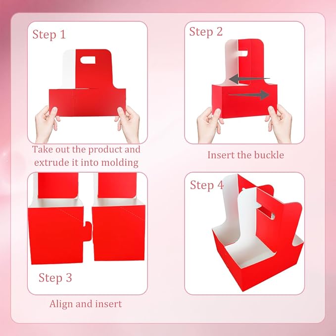 Cup Holder with Handle Disposable Drink Carrier Coffee Beverage Holders Red - Image 4