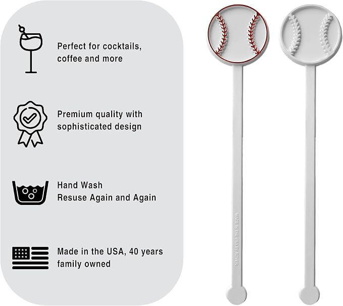 Royer – Baseball Cocktail Stirrers | Fun Baseball Swizzle Sticks - Image 3