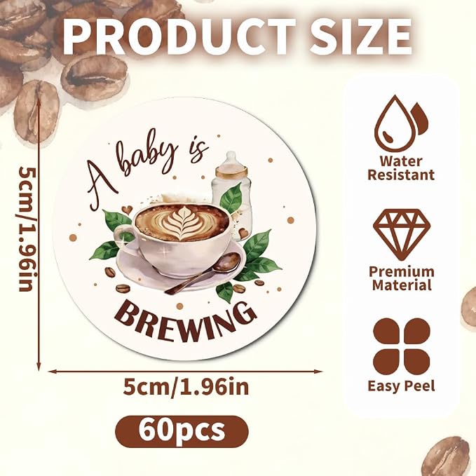 60 Pcs A Baby is Brewing Baby Shower Stickers - Image 2