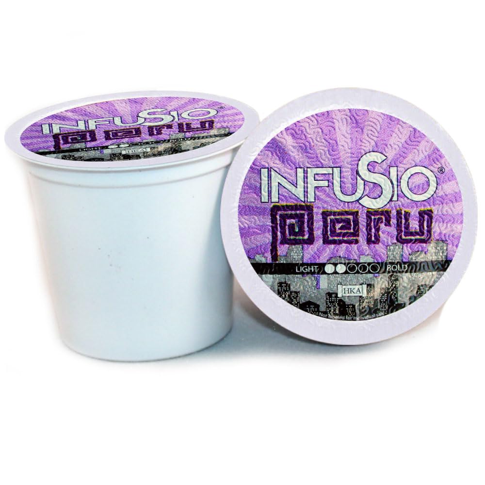 InfuSio Coffee Pods 96 Count Peru Medium Light Roast Single serve Coffee pods for Keurig K Cup® Brewers - InfuSio Premium Roasted Keurig 2.0 Compatible