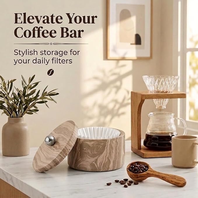 Marble Coffee Filter Holder – 6 inch Handmade Natural Brown Coffee Filter Holder - Image 2