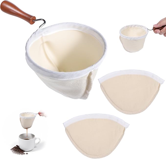 3PCS Coffee Sock Strainer with Wooden Handle, Washable Cloth Coffee Filter by Unknown