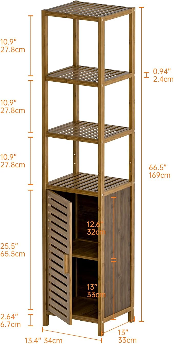 HITNET Bathroom Cabinet, Bamboo Floor Cabinet Freestanding Narrow Storage Unit - Image 3