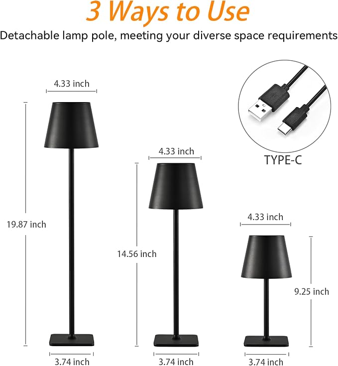 2 Pack Cordless Table Lamps Rechargeable, Battery Operated Touch Dimmable LED - Image 6