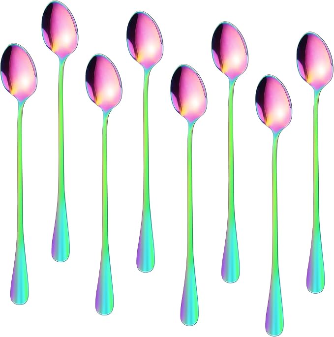 8 Pcs Long Handle Spoons, Satainless Steel Tea Spoons, Ice Cream Spoon by Cabaubl