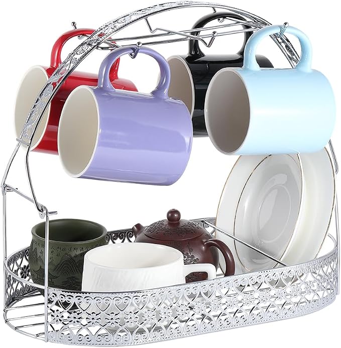 Mug Holder Coffee Cup Holder Stand Iron Coffee Cup Storage Basket Dishes by DELORIGIN