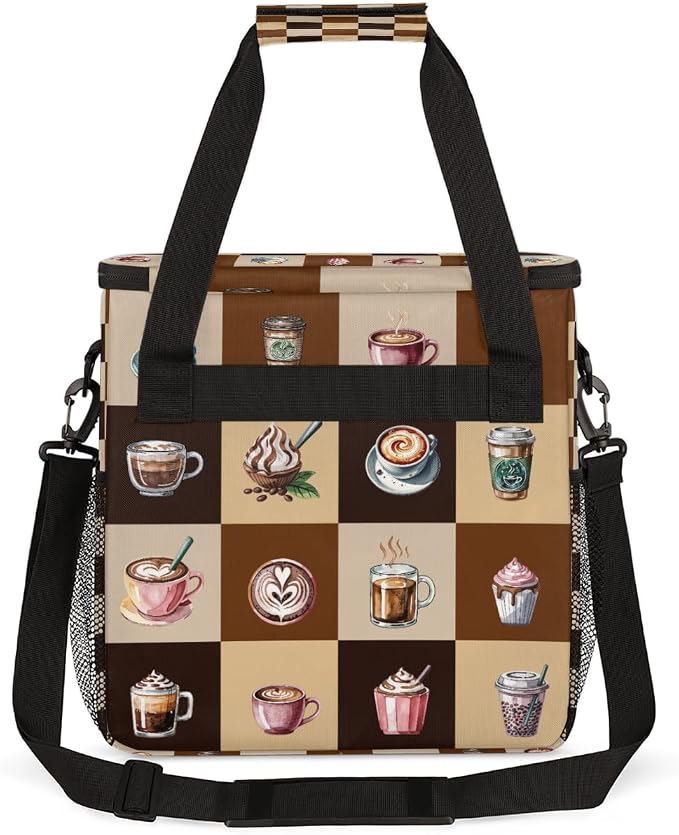 Cartoon Coffee Pattern Coffee Maker Carring Bag Travel Carrying Storage Tote - Image 5