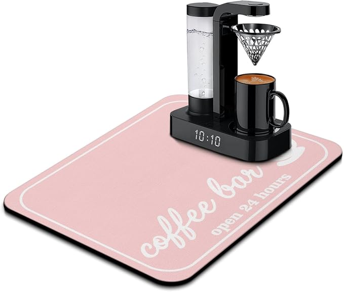 Coffee Mat - Pinks Coffee Time Absorbent Coffee Bar Mat - Drying Mat Waterproof by Vehcimbev