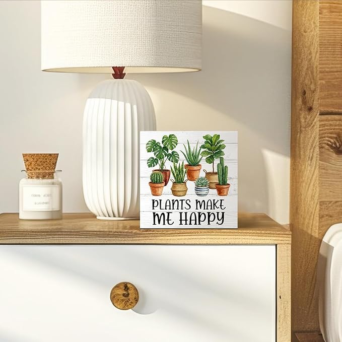 Plants Make Me Happy Wood Box Sign, Funny Plants Desk Decor - Image 4