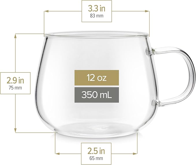 Teabloom Set of Two Premium Borosilicate Glass Tea Cups - 12 oz / 350 ml - - Image 3
