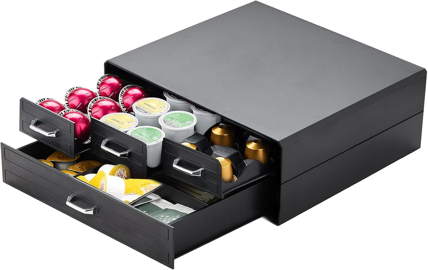 K Cup Holder Drawer 66/88 Pods Capacity, Four Drawers Design for Nespresso Pods Holder, Coffee Pod Holder Compatible With Keurig Pod Organizer&Nespresso/K-Cup/Vertuo Pod Holder, Black