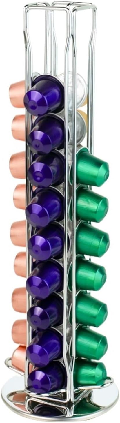 Silver Coffee Capsule Tower 360 Degree Rotating Base Storage Rack Holds 40 Pods - Image 2