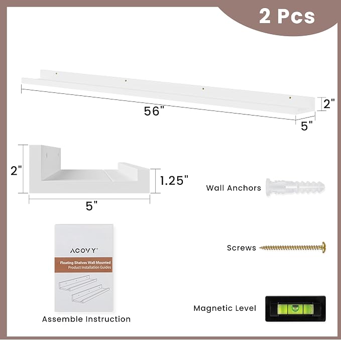 Acovy Long Floating Shelves for Wall, 55 inch Solid Wood Picture Ledge Shelf - Image 3