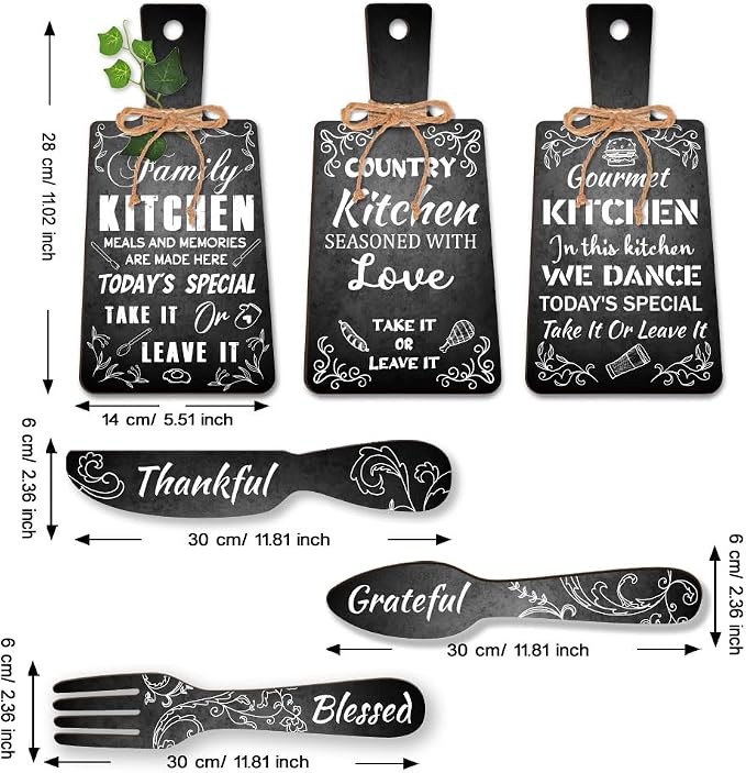 PH PandaHall 6pcs Cutting Board Eat Sign Set Black and White Chalk Text Wooden - Image 2